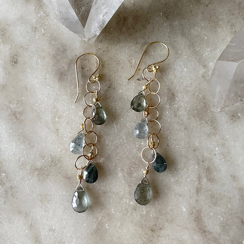 Blue Moss Aquamarine Cascade Earrings, natural aquamarine cluster dangles. Aqua jewelry. outlet Sterling, Gold, Rose Gold, Tarnished silver