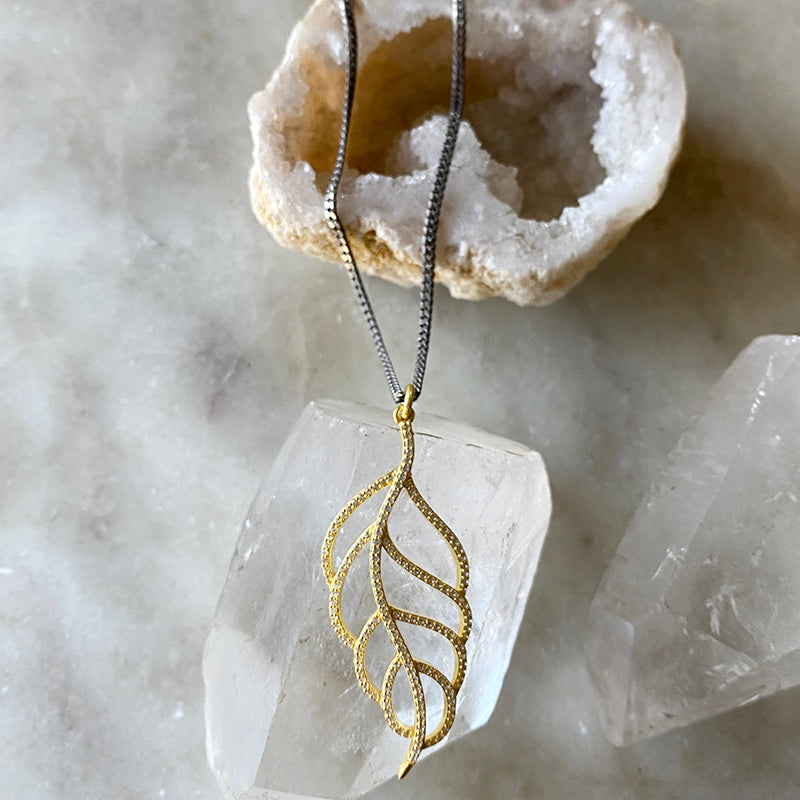 Robindira Unsworth Golden Feather Shimmering Necklace