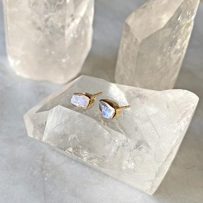 Rainbow Moonstone Stud Earrings