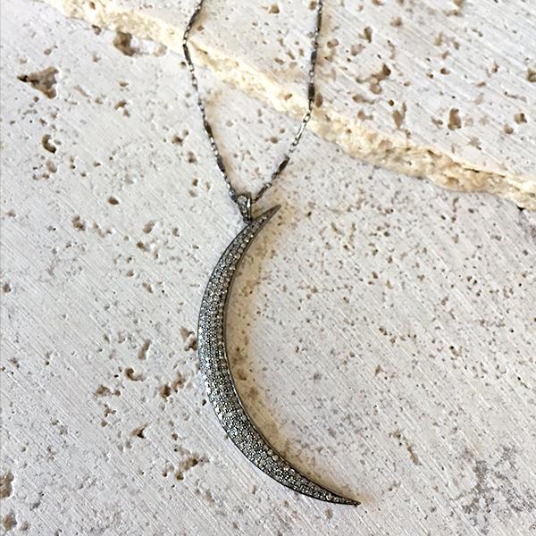Pave' Diamond Crescent Moon Necklace Robindira Unsworth