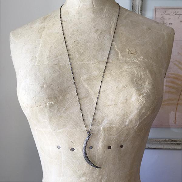 Pave' Diamond Crescent Moon Necklace Robindira Unsworth 