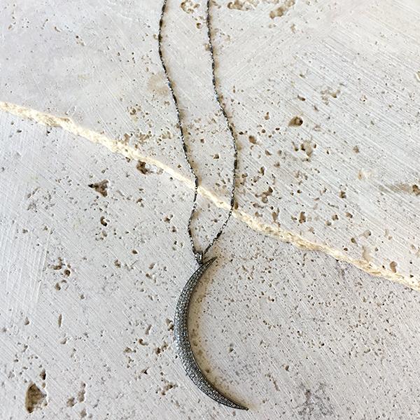 Pave' Diamond Crescent Moon Necklace Robindira Unsworth