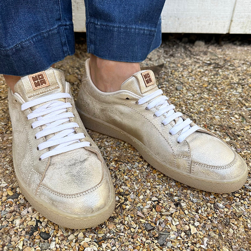Moma Metallic-Sheen Gold Leather Sneakers – Robindira Unsworth