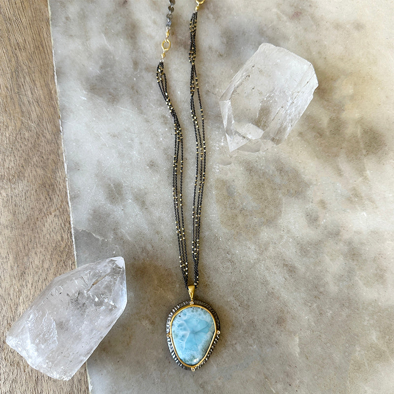 ❤larimar❤ Natural Larimar Gemstone 52.00 Cts Round Wirewrap Cabochon