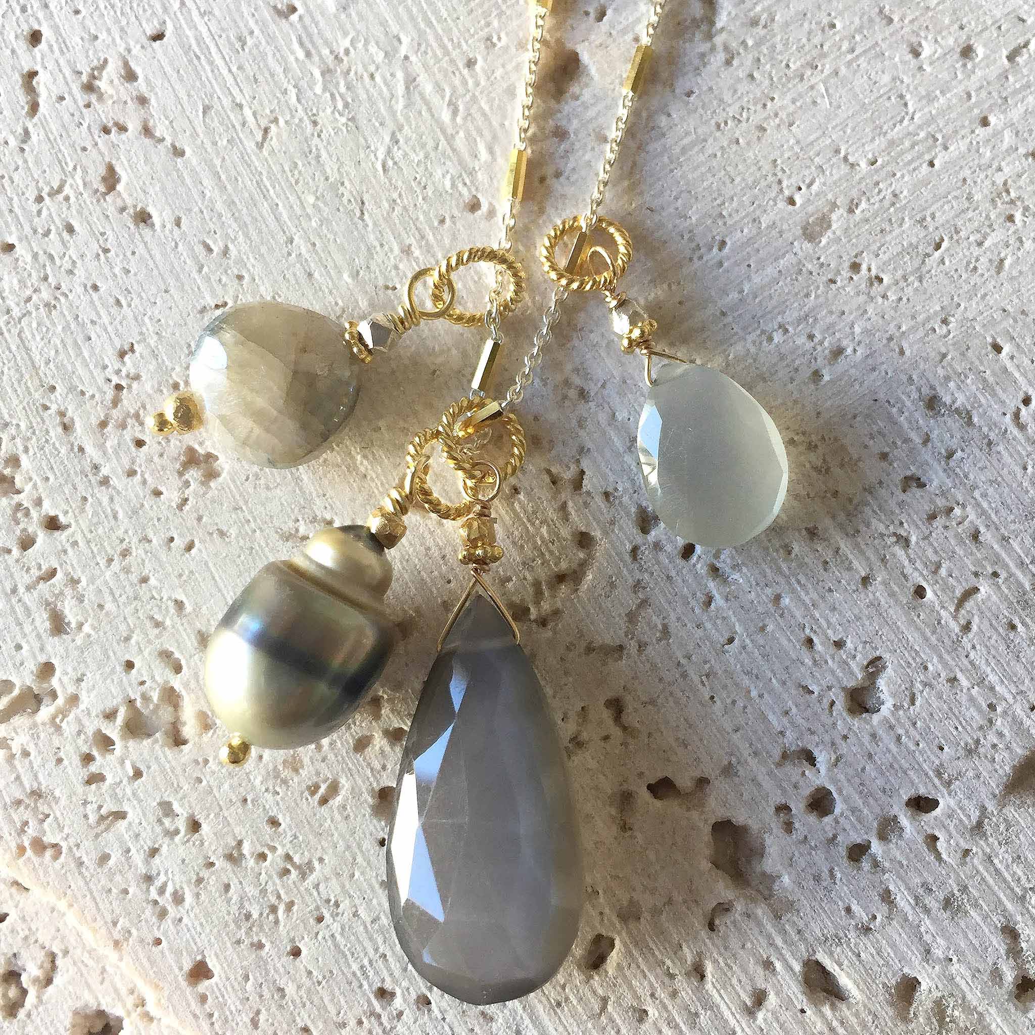 Moonstone Layering Cluster Necklace Necklace Robindira Unsworth 
