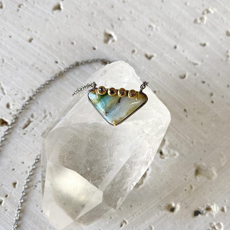 Peruvian Opal Diamond Overlay Necklace Necklace Robindira Unsworth 