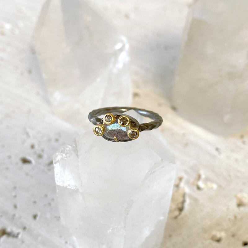 Petite Labradorite Sunrise Diamond Ring Ring Robindira Unsworth 