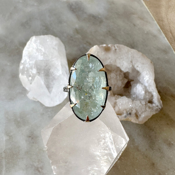 週末1万OFF定価11万Bororo Aquamarine Gem Ring Raw Aquamarine Ring Gold | Rough Aquamarine Stone