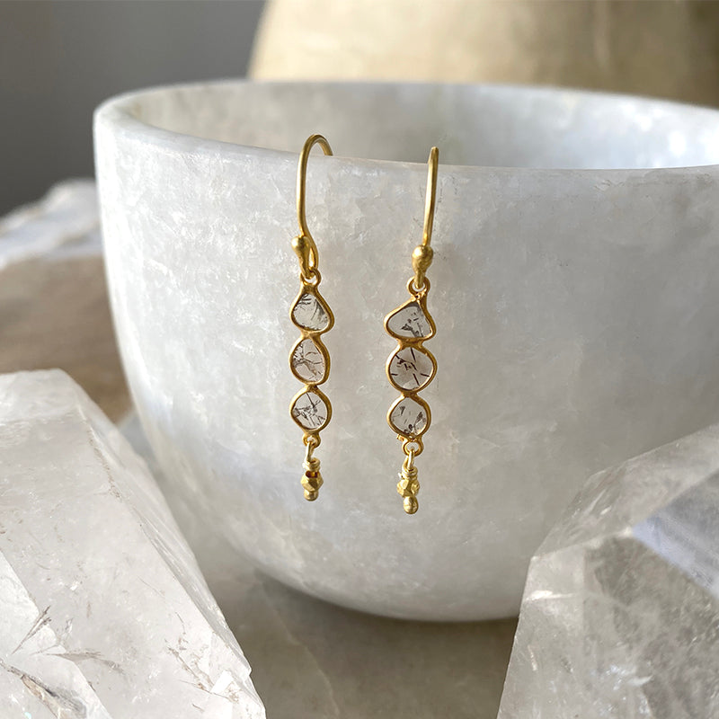 Golden Diamond Slice Drop Earrings