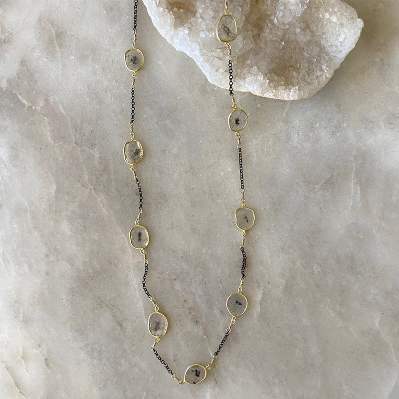 Diamond Slice Long Layering Necklace